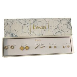Kevia Earring Set 5 Piece Gold & Rhinestone Stud Earrings New in Box